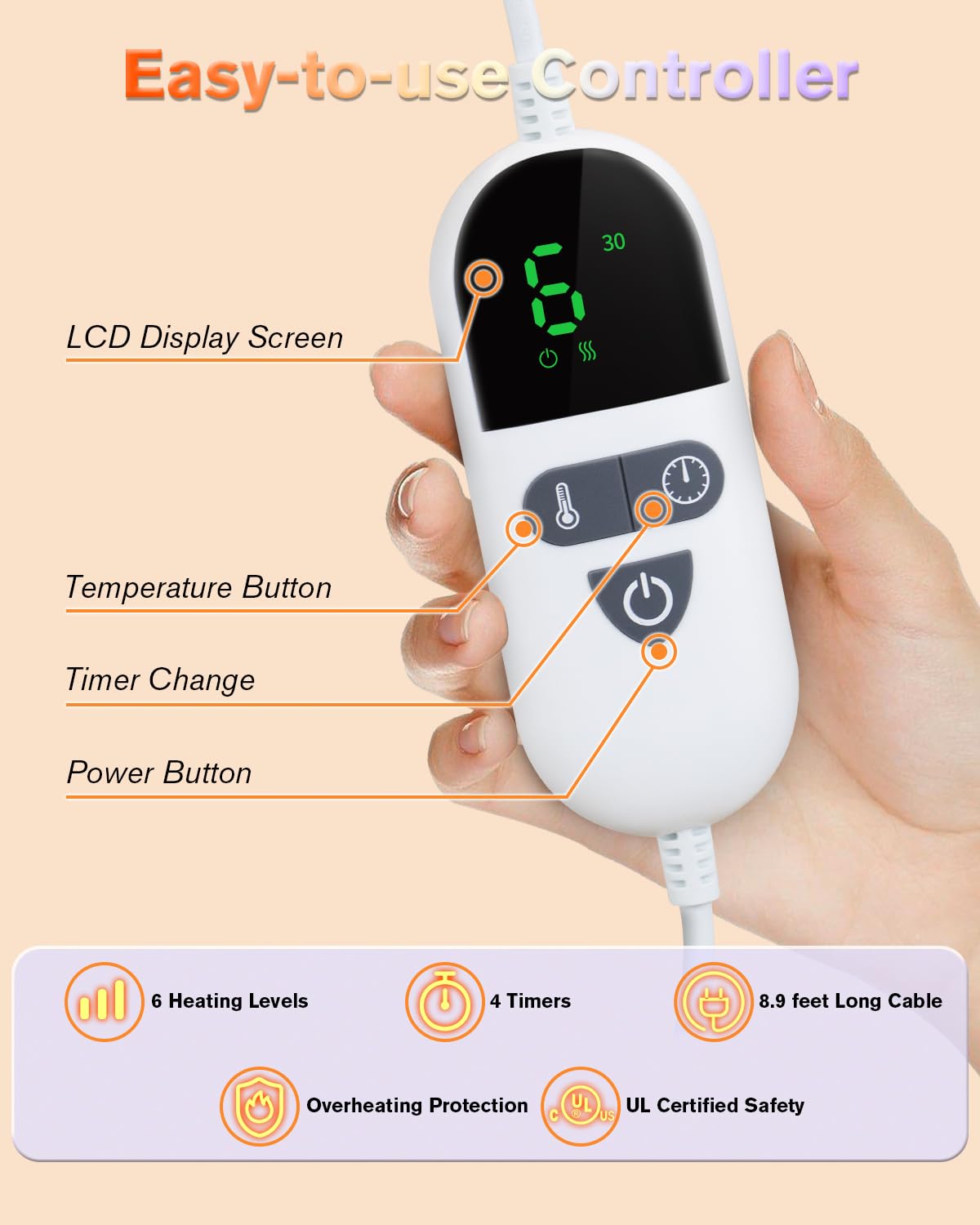LANVA heating pad auto-off timer for safe, unattended use.
