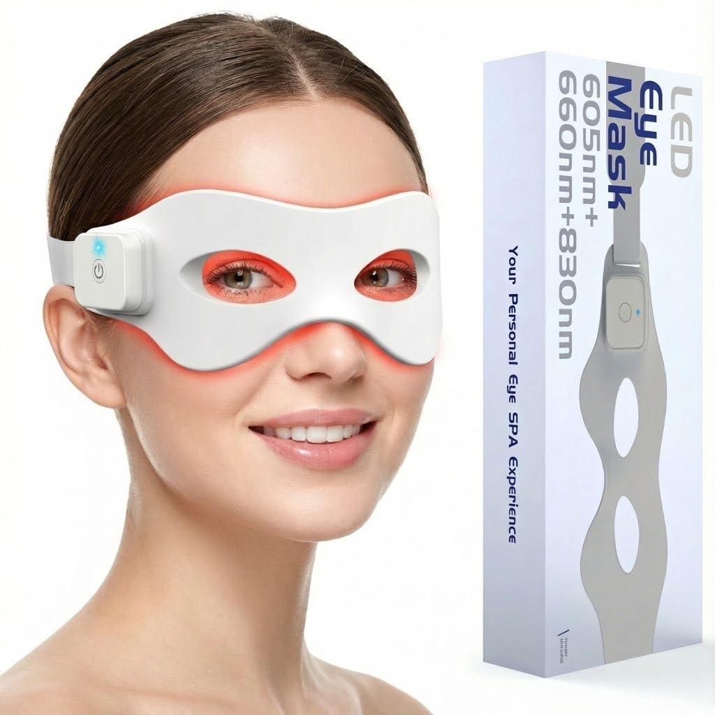 LaseLocks eye mask with 42 LED beads delivering uniform light across the eye area.