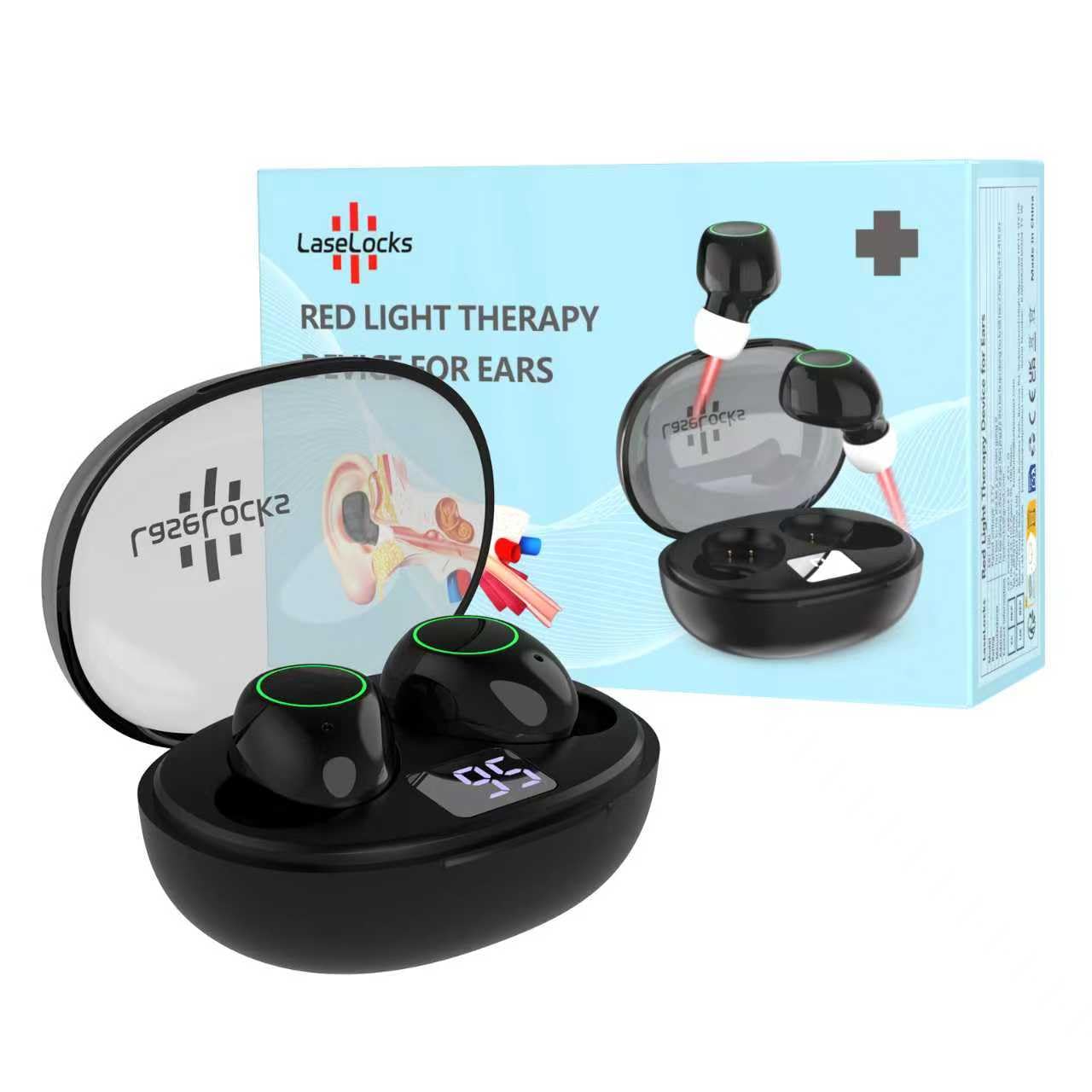 LaseLocks 650nm ear wellness device delivers gentle comfort and relaxation.
