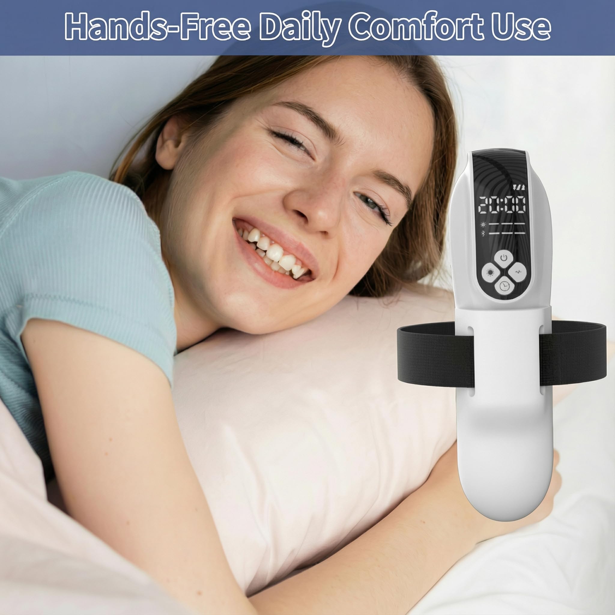LaseLocks adjustable strap hands-free design enables relaxing while reading or watching TV.