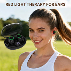 LaseLocks charging case powers the ear device for travel-ready use.