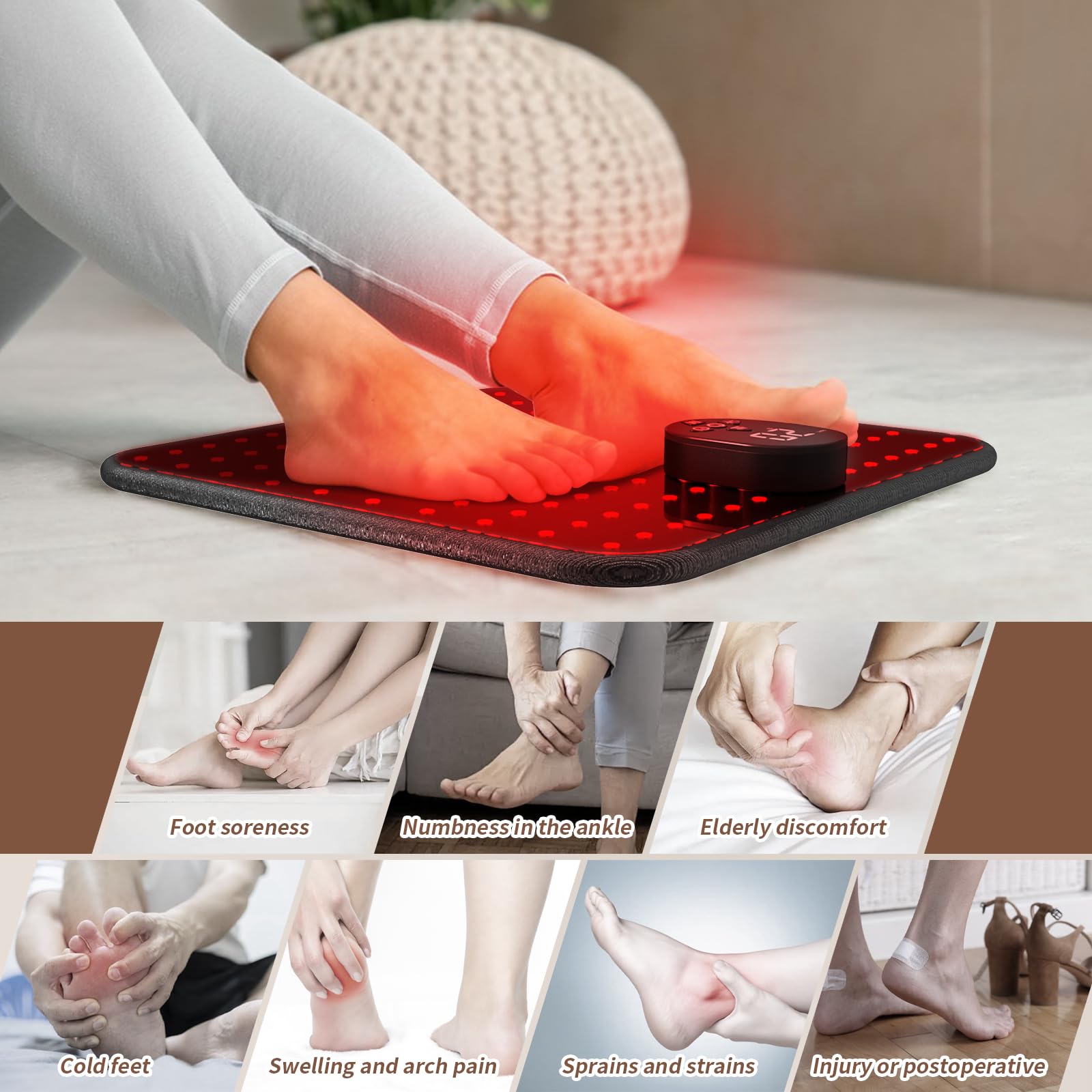 LaseLocks feet mat displaying vibration modes for relaxation