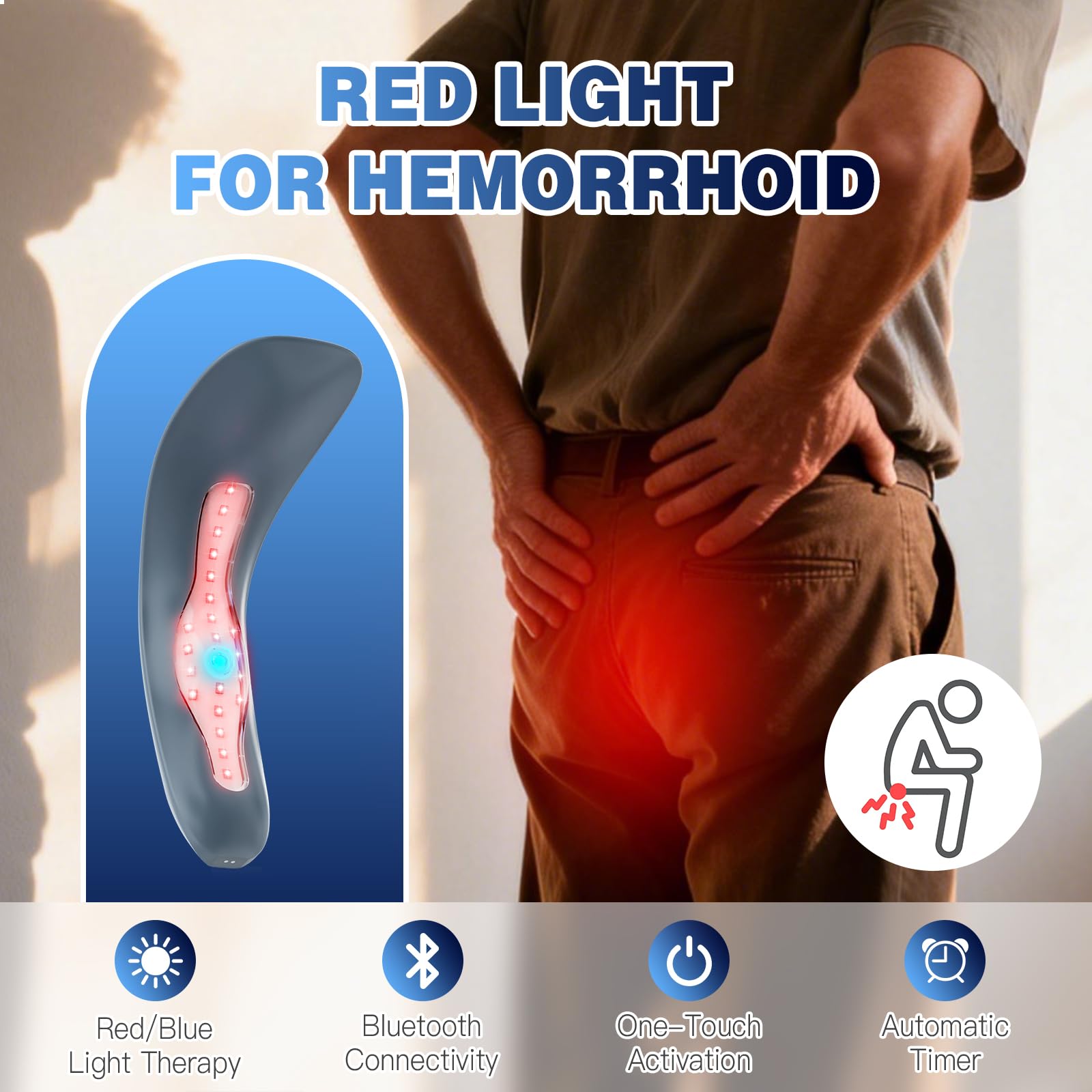 LaseLocks red-light hemorrhoid device side view showing portable design for easy storage