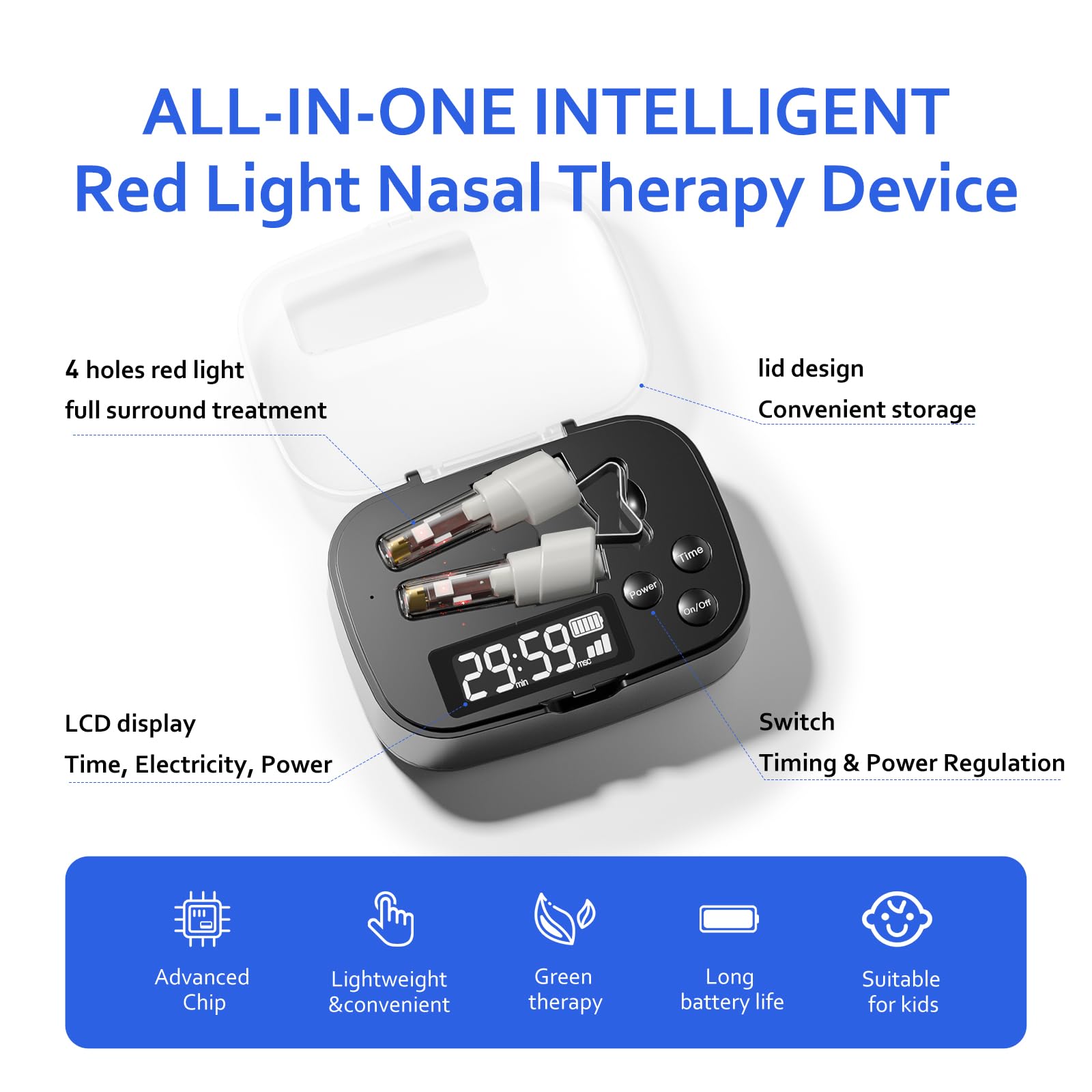 Nasal probe connected inside LASEPREHT box for quick setup