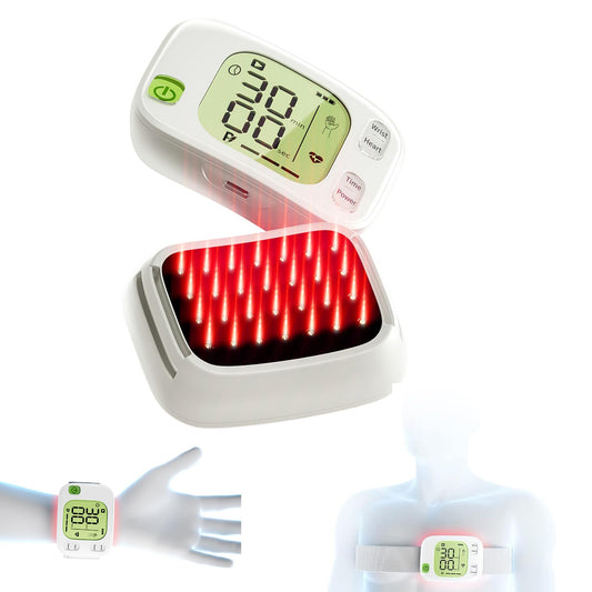 LASEPREHT red light watch worn on the wrist for targeted comfort.