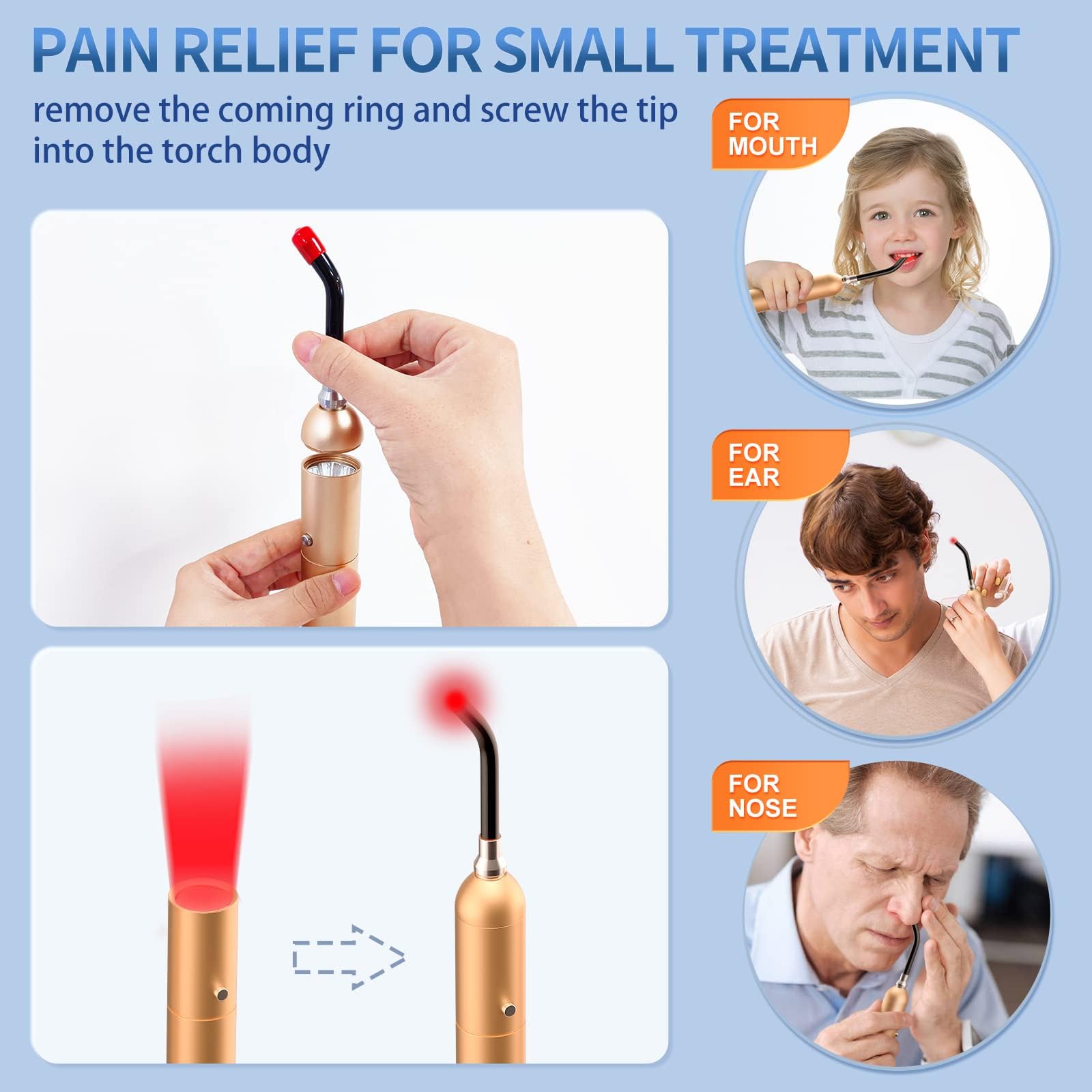 LASEPREHT removable tip attached for facial therapy on lips and mouth.