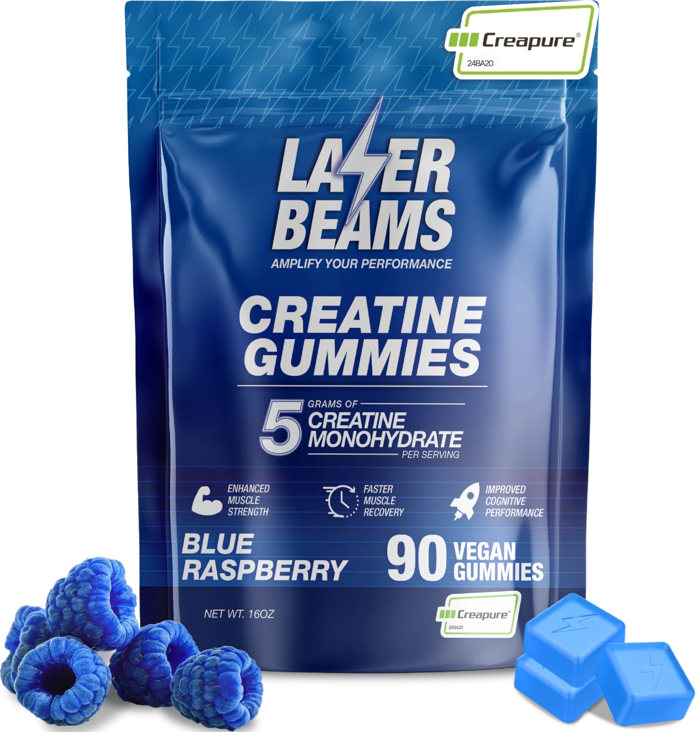 Laser Beams Creatine Gummies bottle front view for on-the-go training