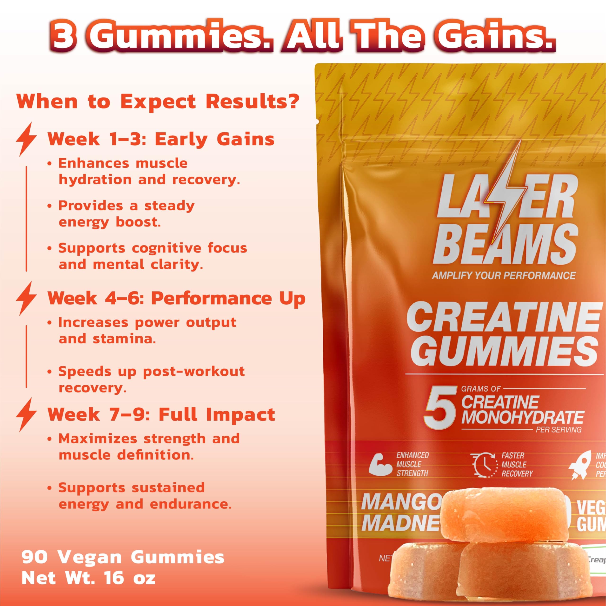 Laser Beams Creatine Gummies on-the-go lifestyle with easy chewing