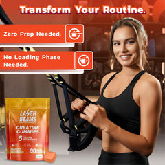 Laser Beams Creatine Gummies serving pack shows ready-to-use performance bites