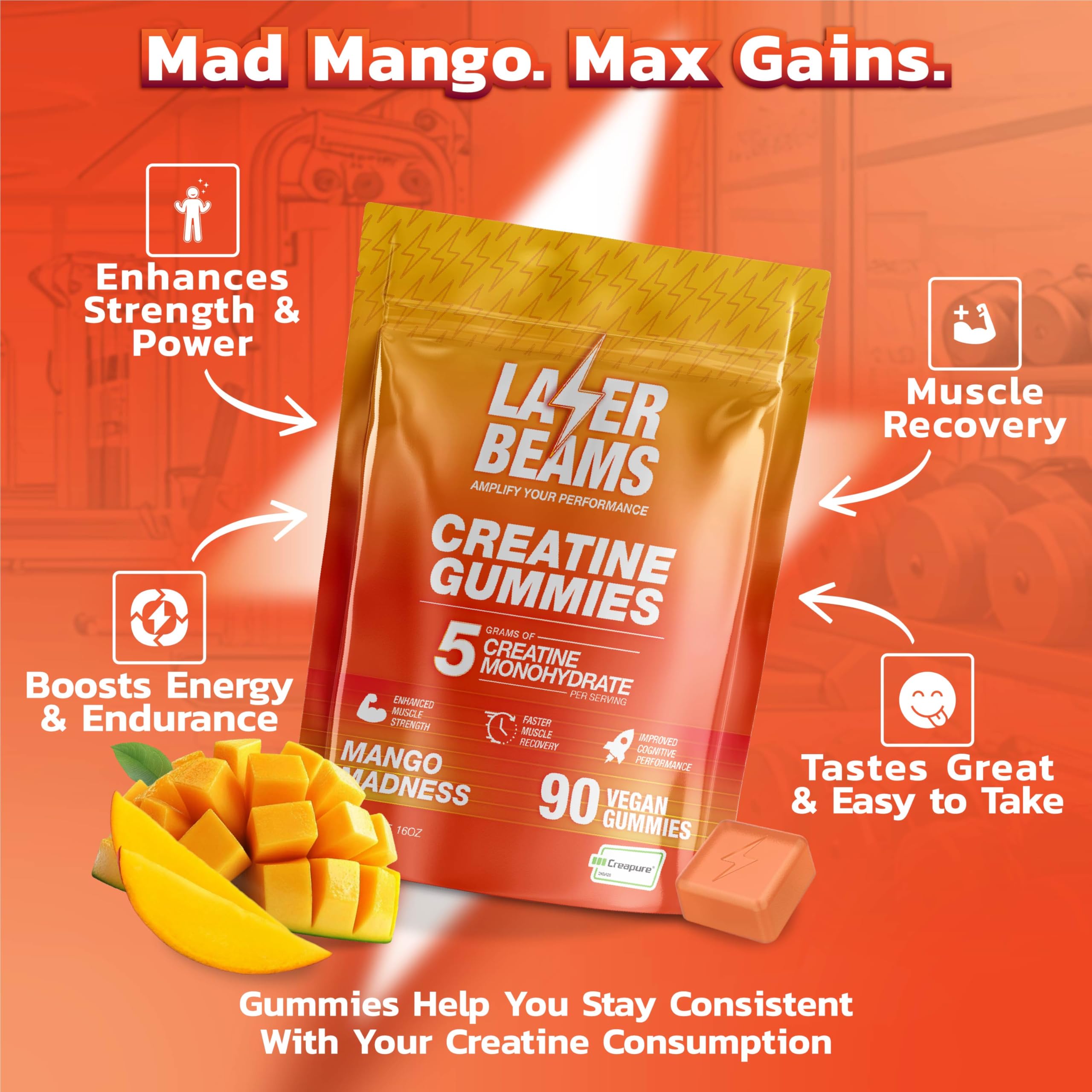 Laser Beams Creatine Monohydrate science diagram emphasizes Creapure purity