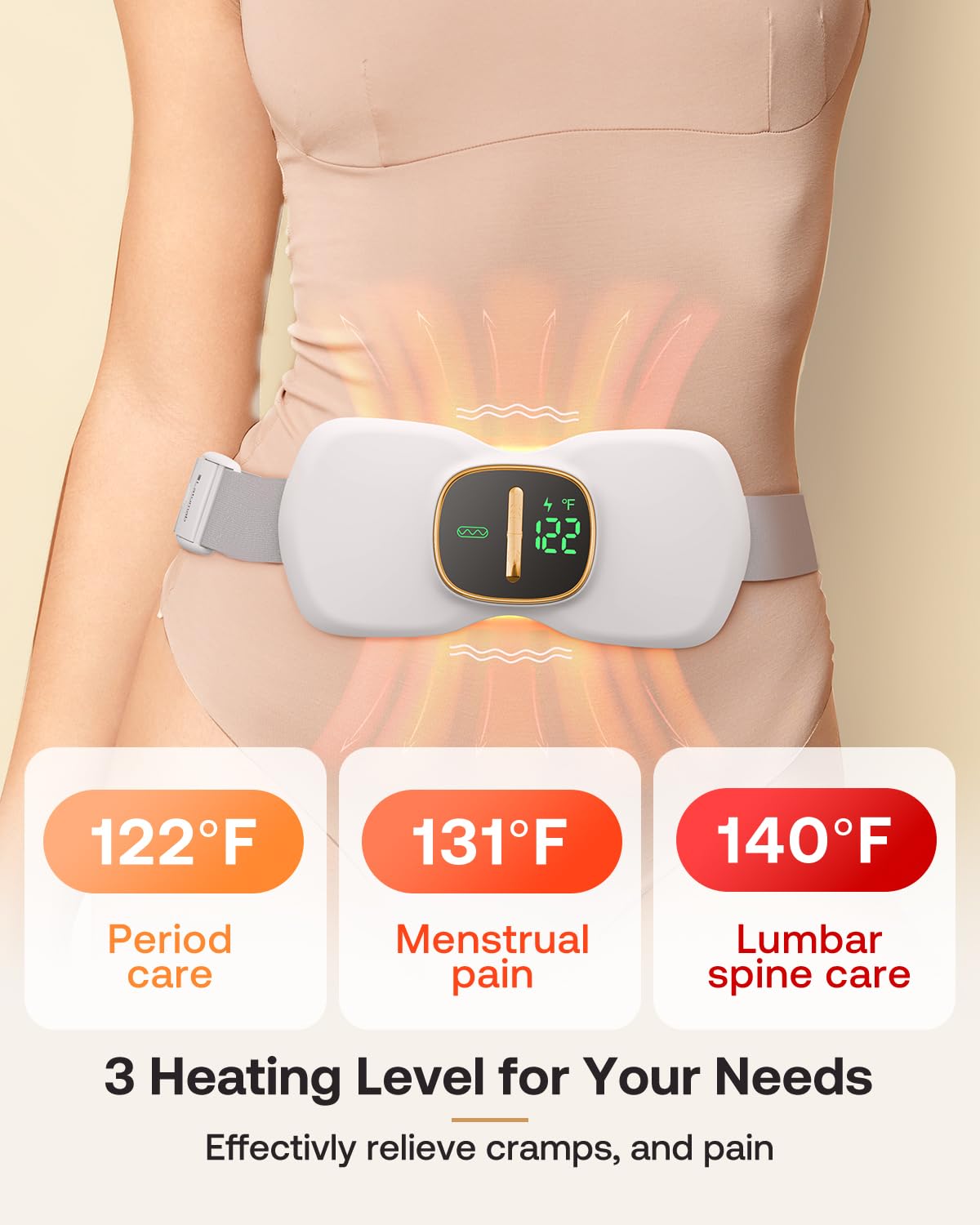 Latumab heating pad showing three heat levels on the display