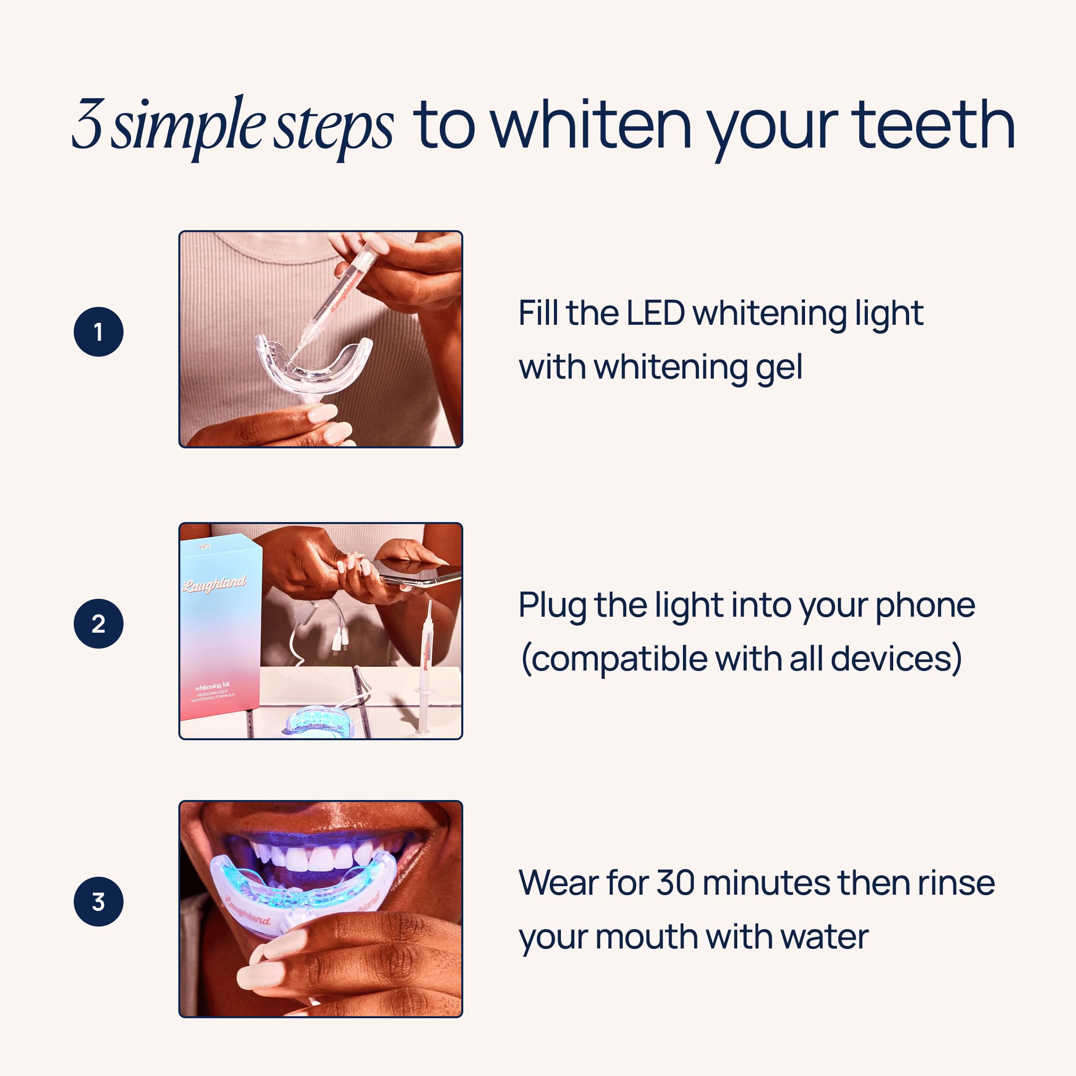 Laughland Original Teeth Whitening Kit aloe vera soothes gums during treatment.