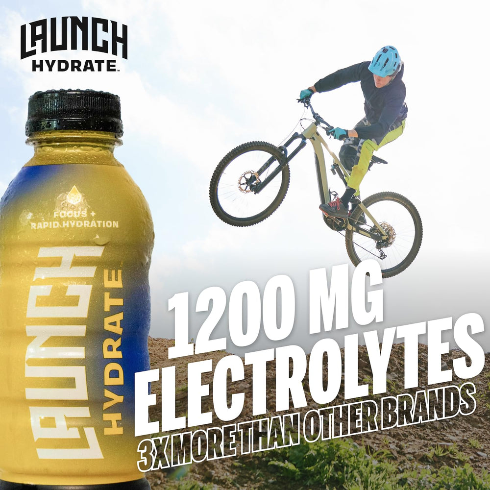 Launch Hydrate Tropical bottle pour demonstrating ready-to-drink convenience.