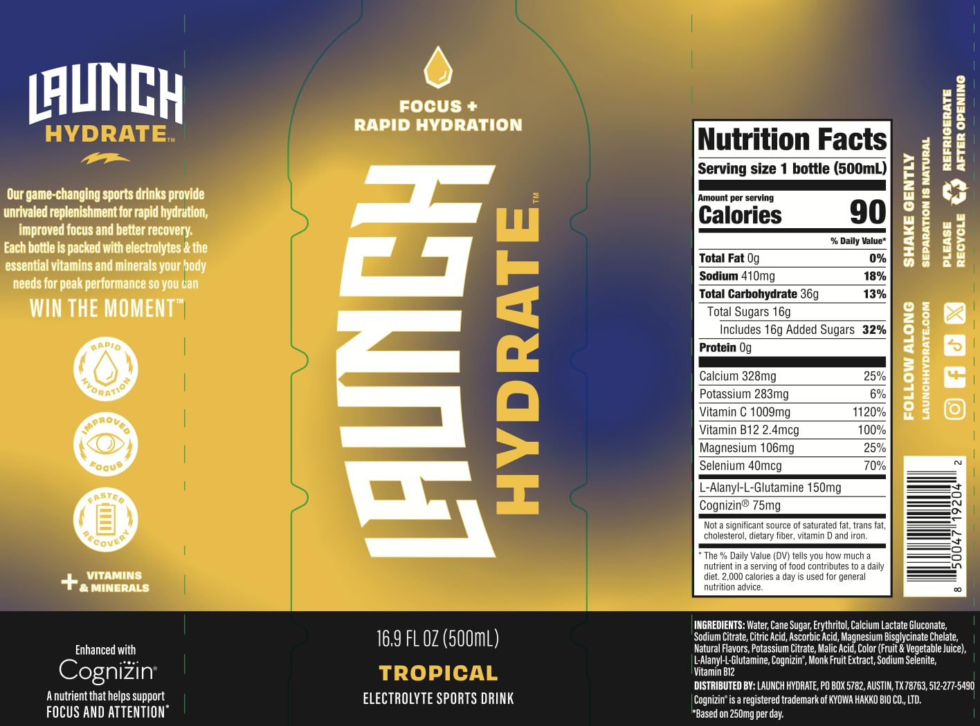 Launch Hydrate Tropical glass with drink to showcase refreshing tropical flavor.