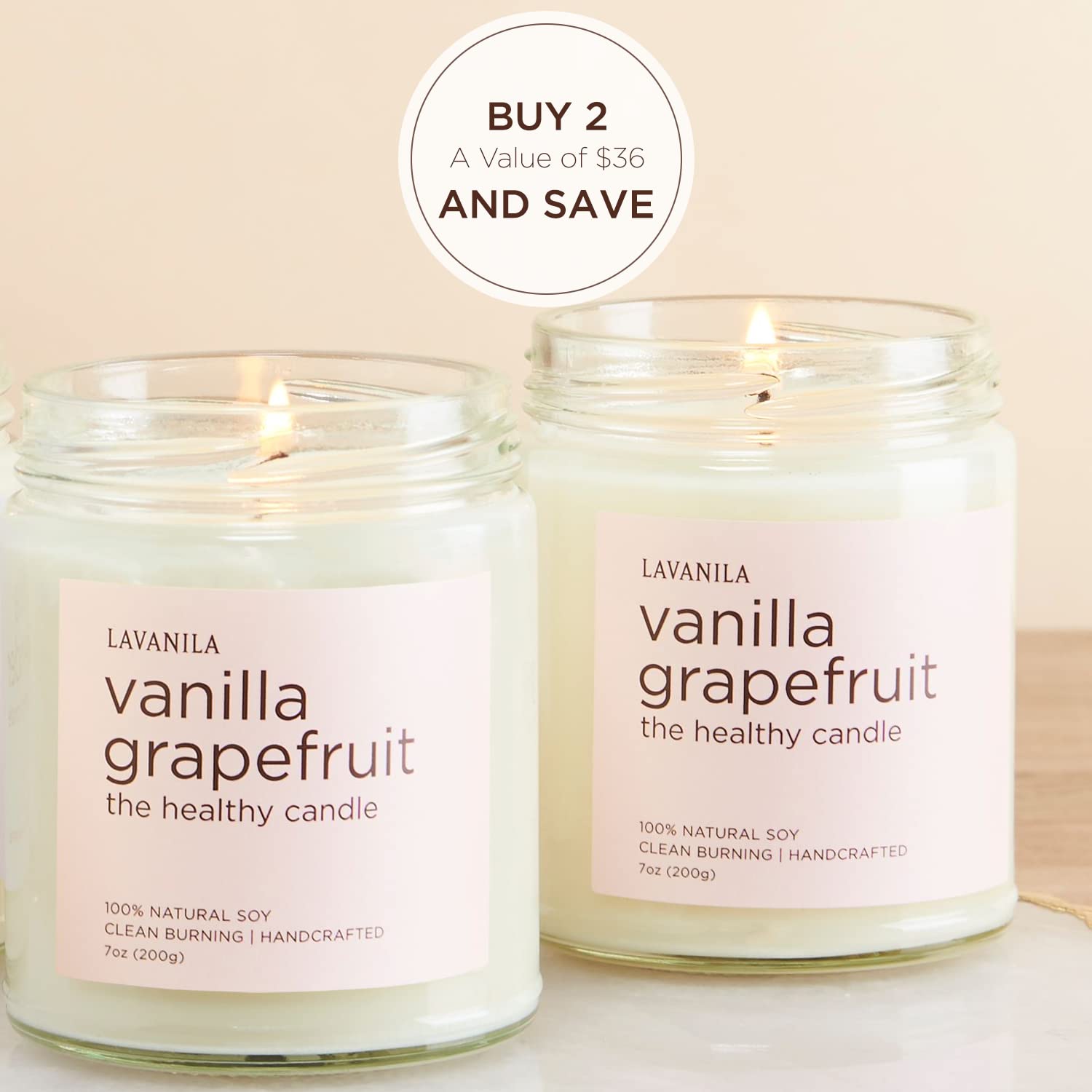 Close-up of Lavanila vanilla grapefruit candle wax reveals natural soy formula.