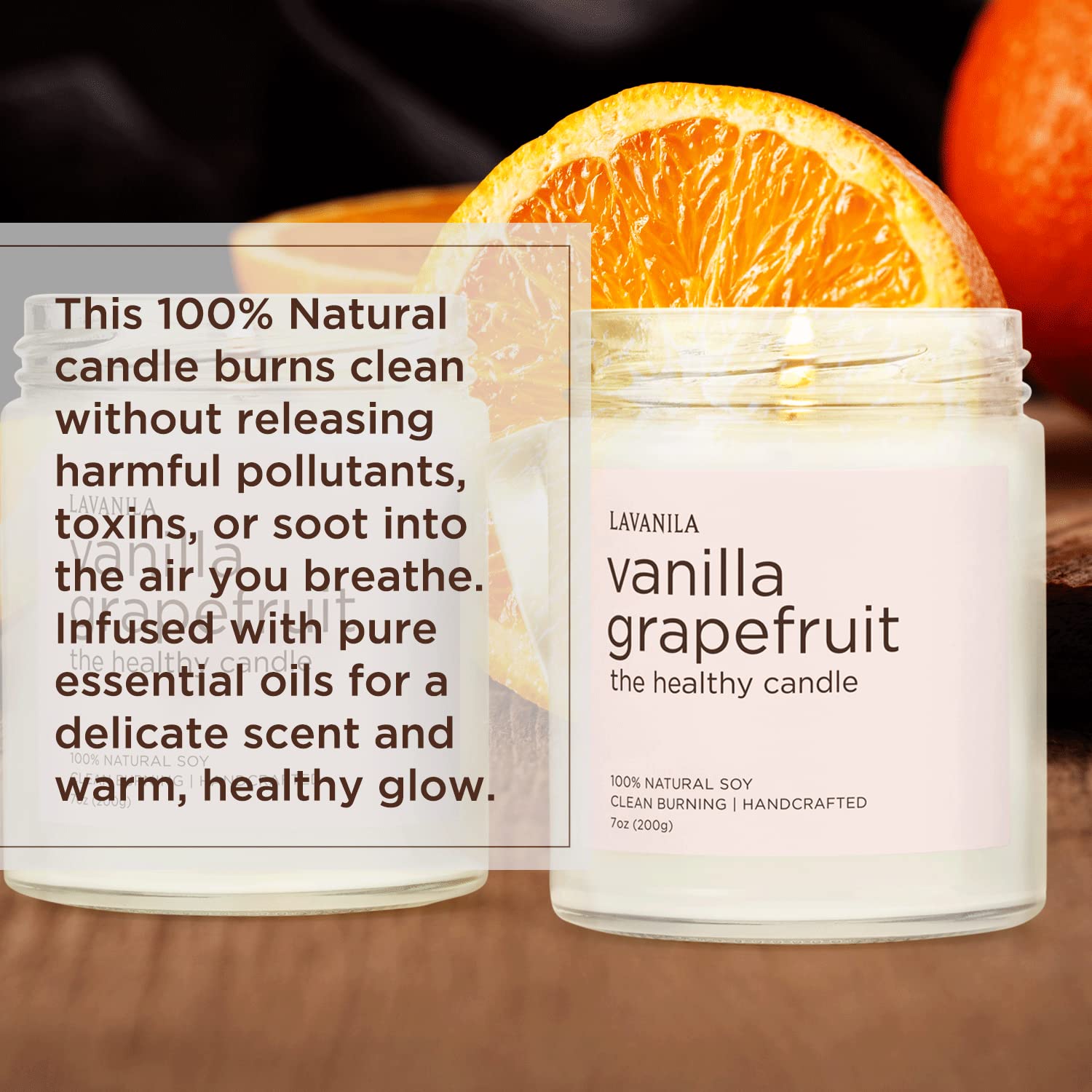 Lavanila Vanilla Grapefruit candle aroma profile blends vanilla and citrus.