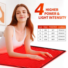 Lawind red light therapy mat full-body blanket on bed for immersive sessions.