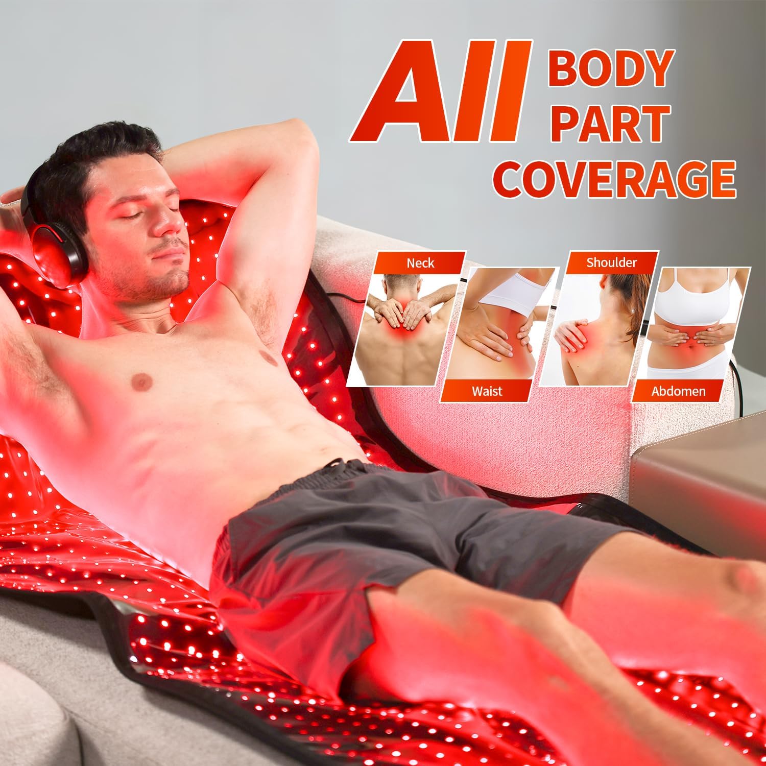 Lawind red light therapy mat remote control in use for easy mode adjustments.