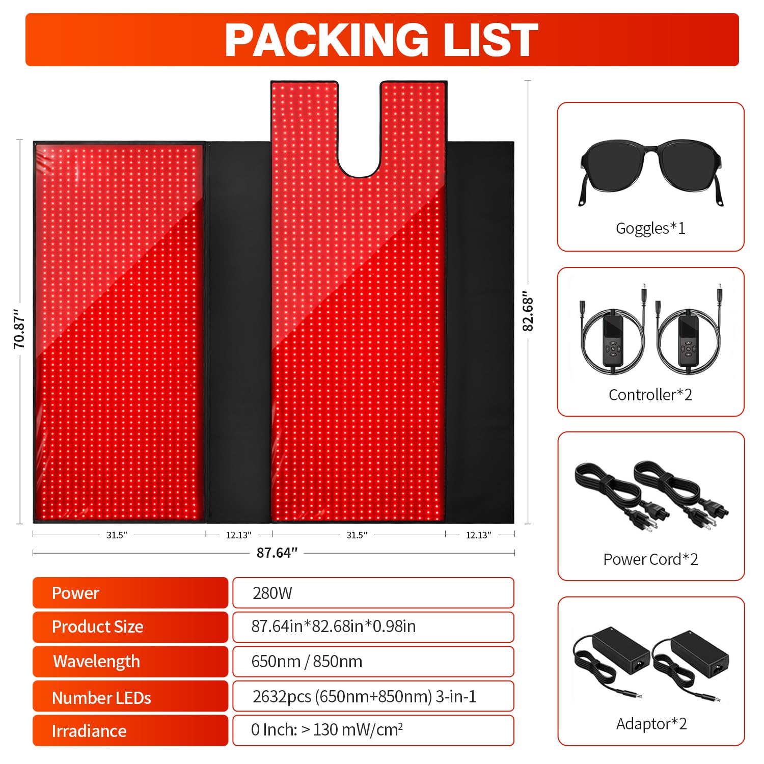 Lawind red light therapy mat warranty and included accessories