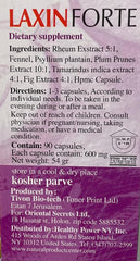 Laxin Forte ingredients label shows psyllium and prune blend