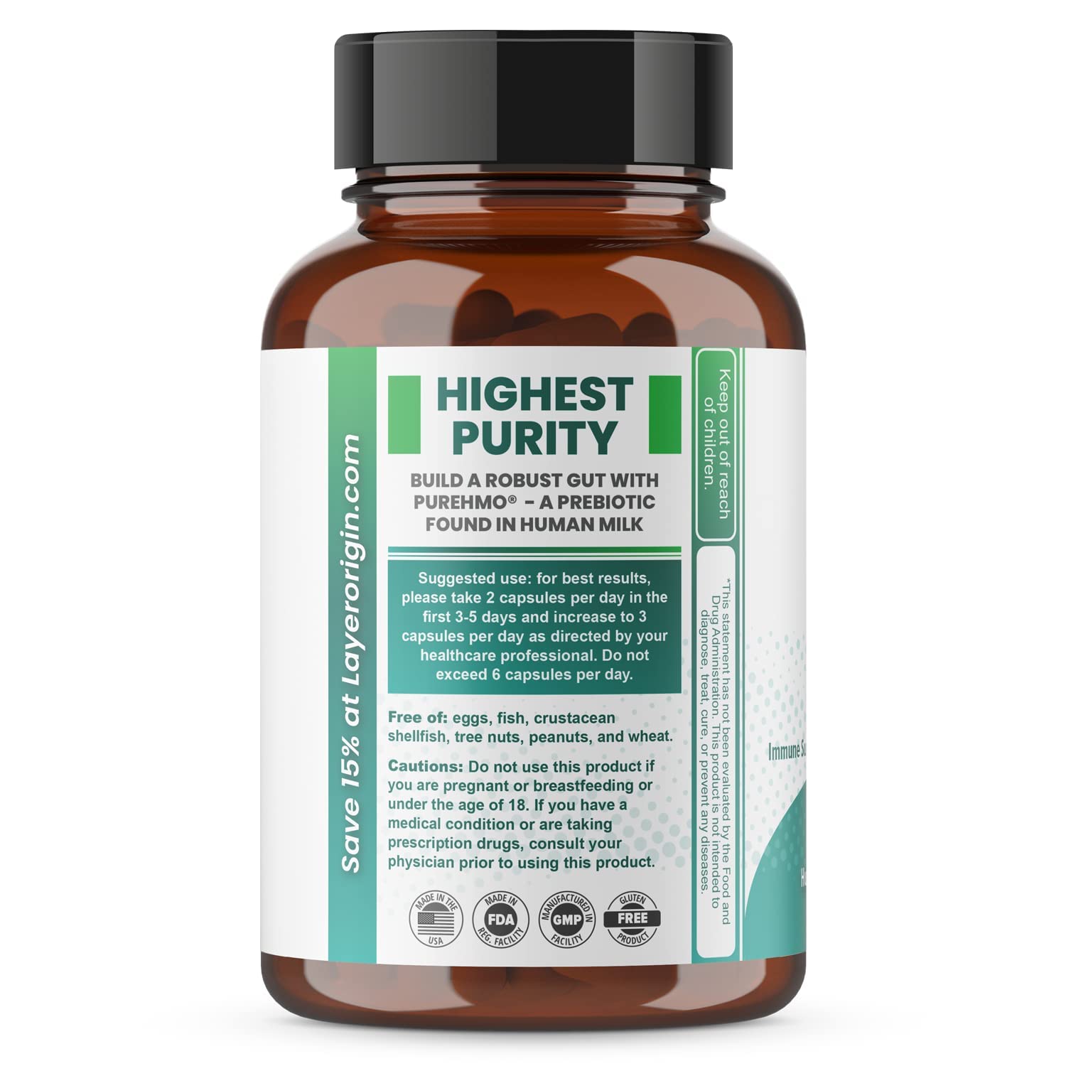 Layer Origin PureHMO powder scoop for easy, measured prebiotic servings.
