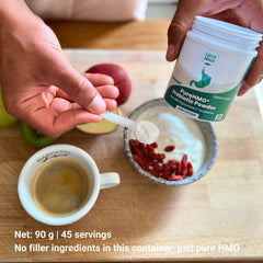 Layer Origin PureHMO tub closeup highlighting pure ingredients