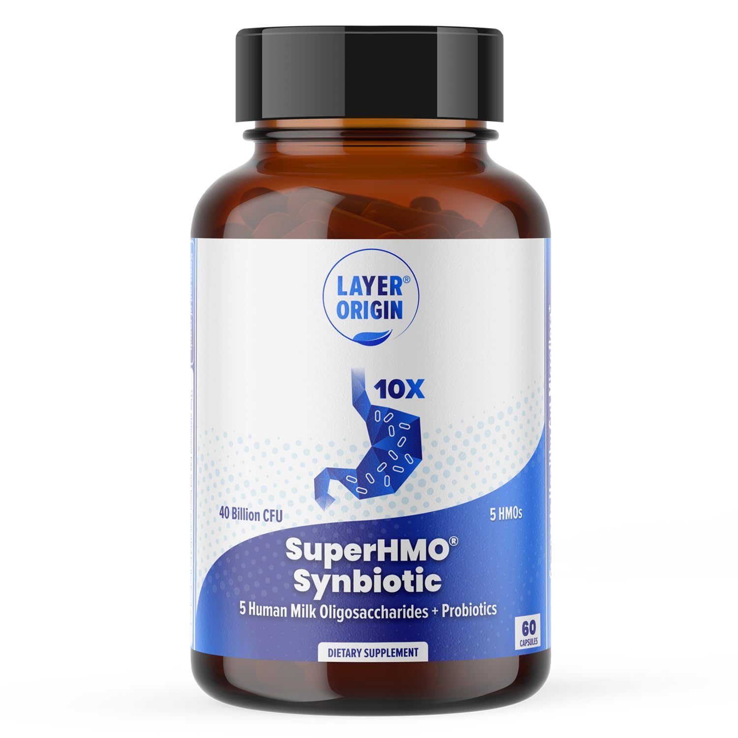 Layer Origin SuperHMO capsules for daily gut support and synbiotic blend