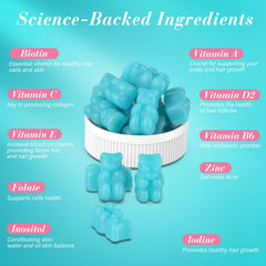 Lazpowfi Biotin Gummies bear-shaped chews with chewy texture for daily use.