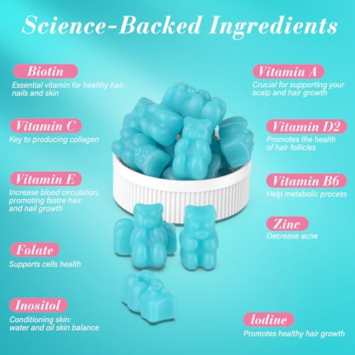 Lazpowfi Biotin Gummies bear shapes close-up highlighting a tasty daily beauty supplement.