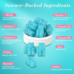 Lazpowfi Biotin Gummies bear shapes close-up highlighting a tasty daily beauty supplement.