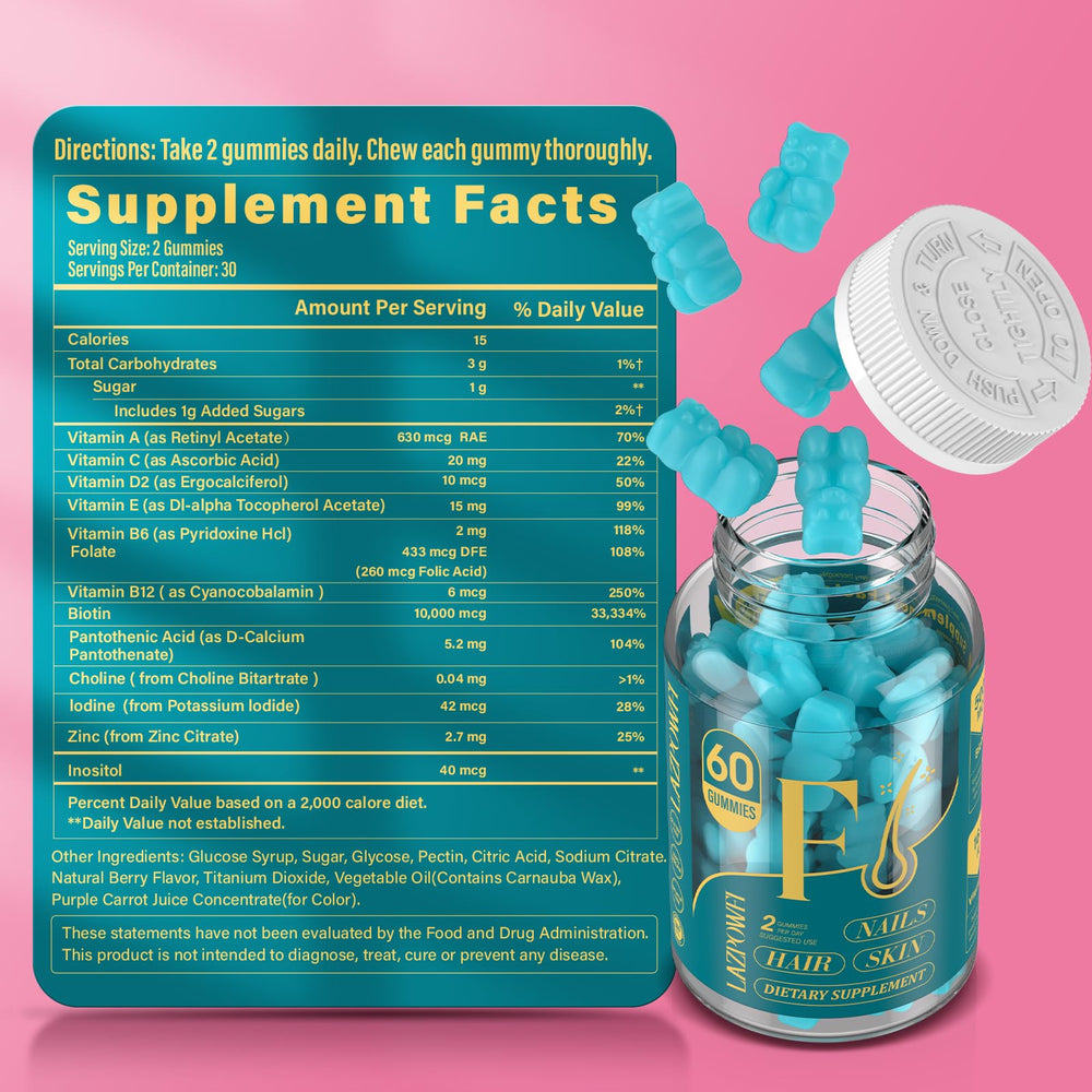 Lazpowfi Biotin Gummies chewy bears texture makes daily vitamins tasty.