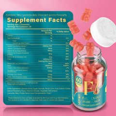 Lazpowfi Biotin Gummies nutrition label detailed with vitamins A, C, E, B5, B6, B9.