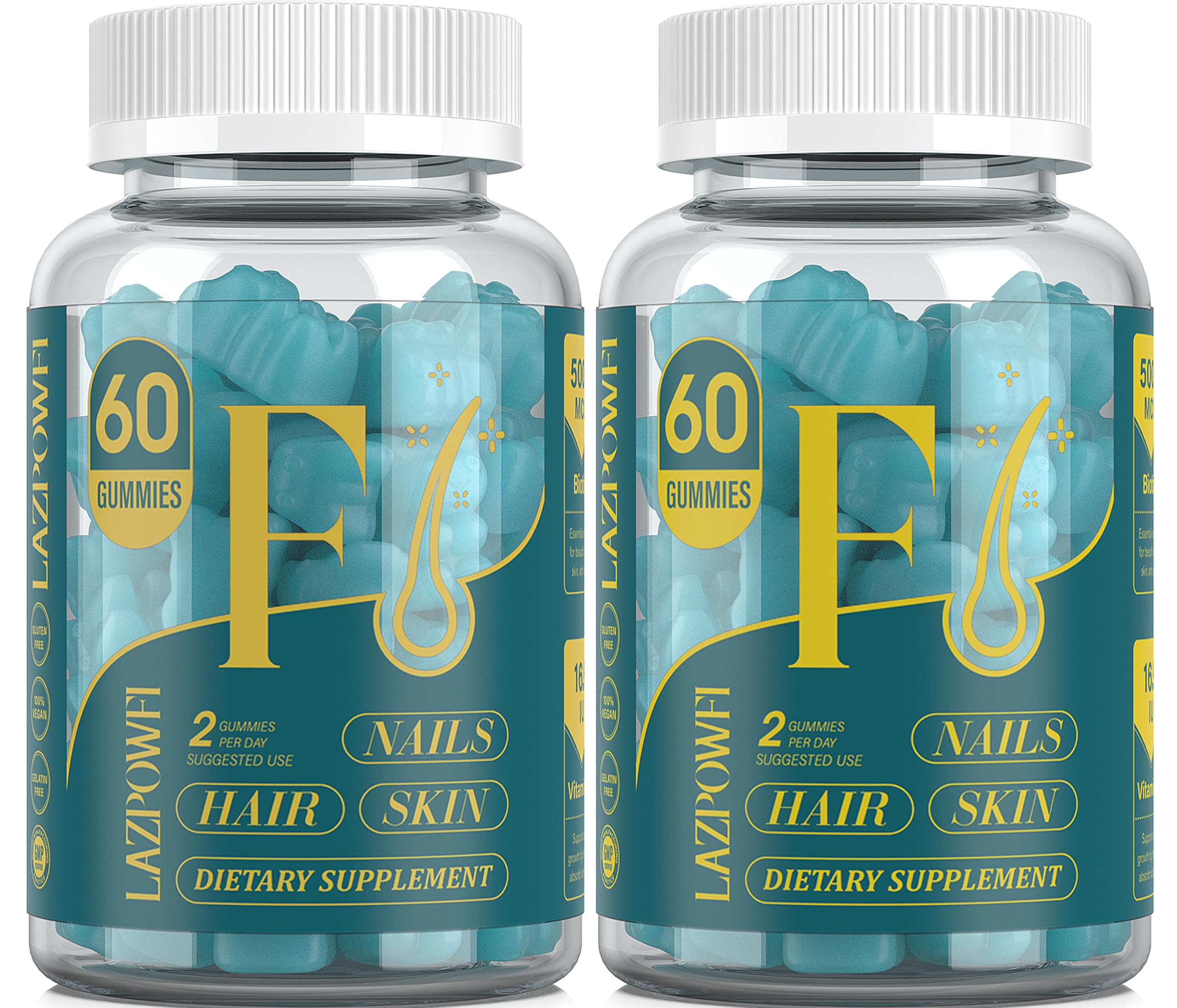 Lazpowfi Biotin Gummies packaging with blueberry flavor for on-the-go beauty support.