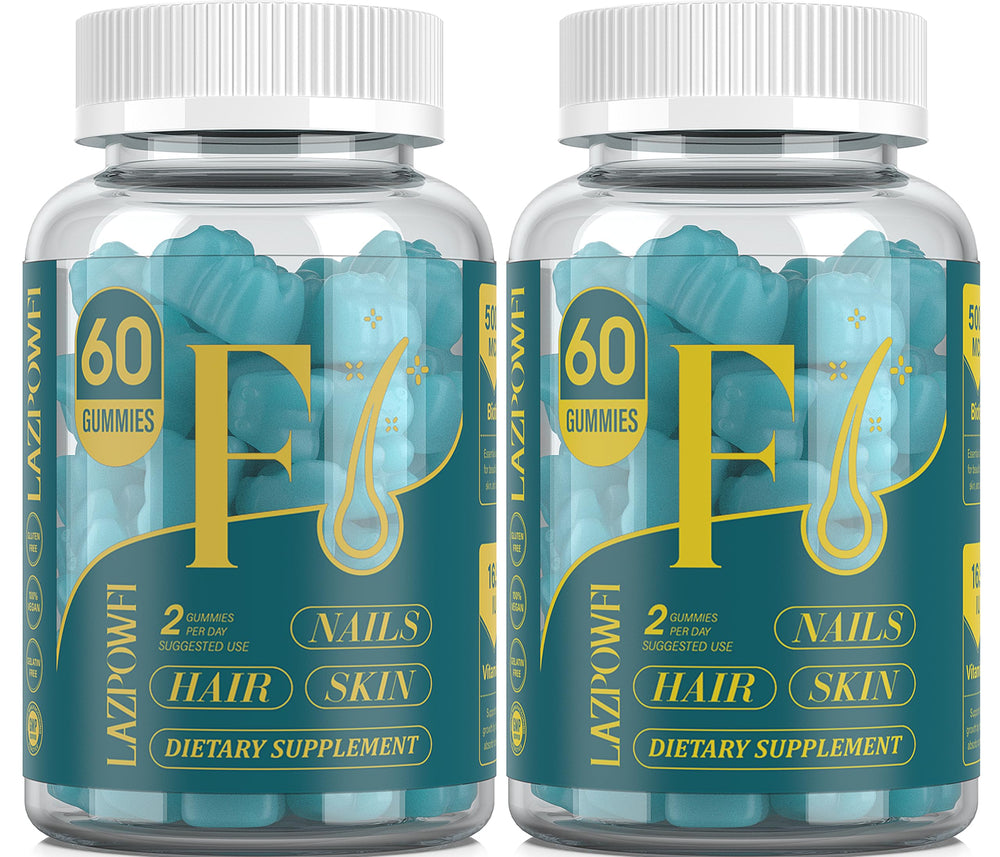 Lazpowfi Biotin Gummies packaging with blueberry flavor for on-the-go beauty support.