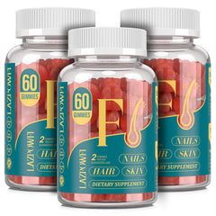 Lazpowfi Biotin Gummies strawberry bottle front view for daily hair and nail support.