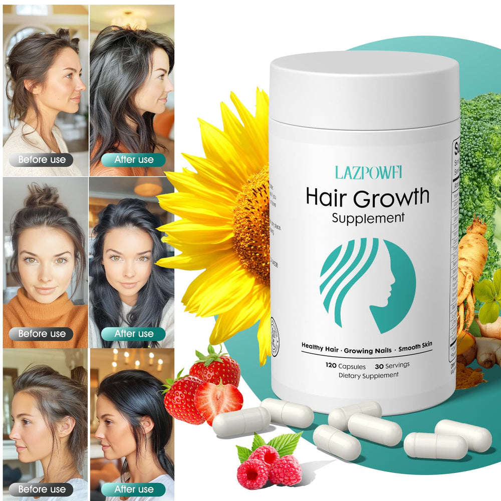 Lazpowfi Hair Growth capsules closeup with biotin and minerals