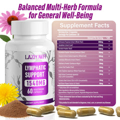 Lazpowfi ingredients panel highlights dandelion, burdock, echinacea for holistic wellness.