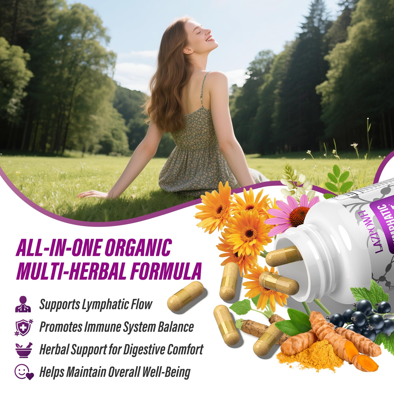 Lazpowfi turmeric root extract spotlight highlights vibrant color and traditional spice note.
