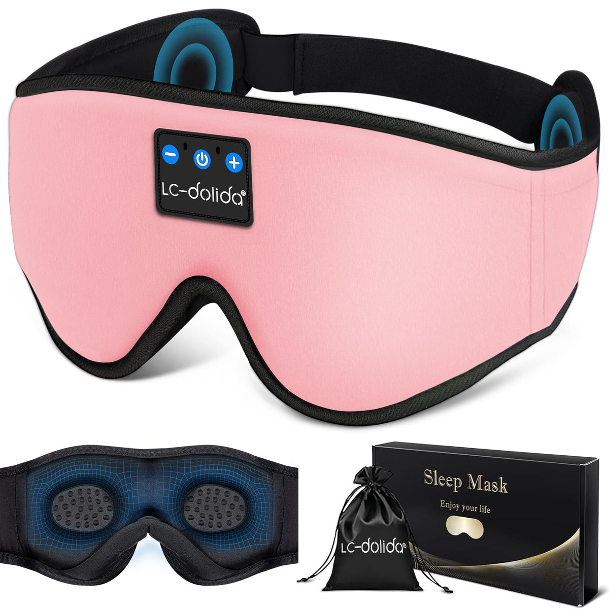 LC-dolida sleep headphones eye mask 3-in-1 design enables hands-free listening