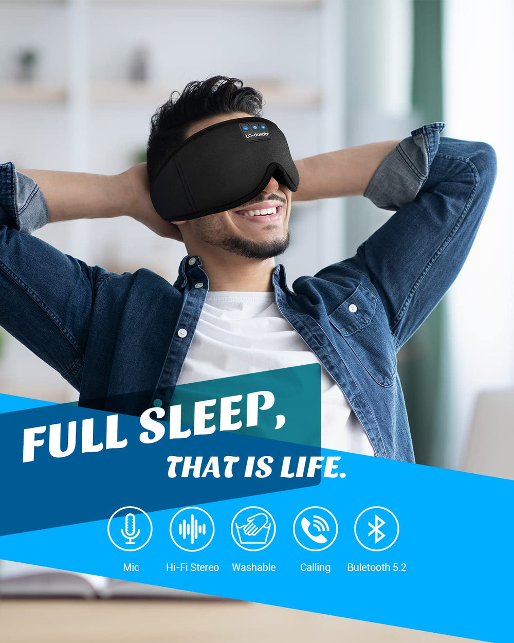 LC-dolida sleep mask shows long battery life and timer for controlled playback
