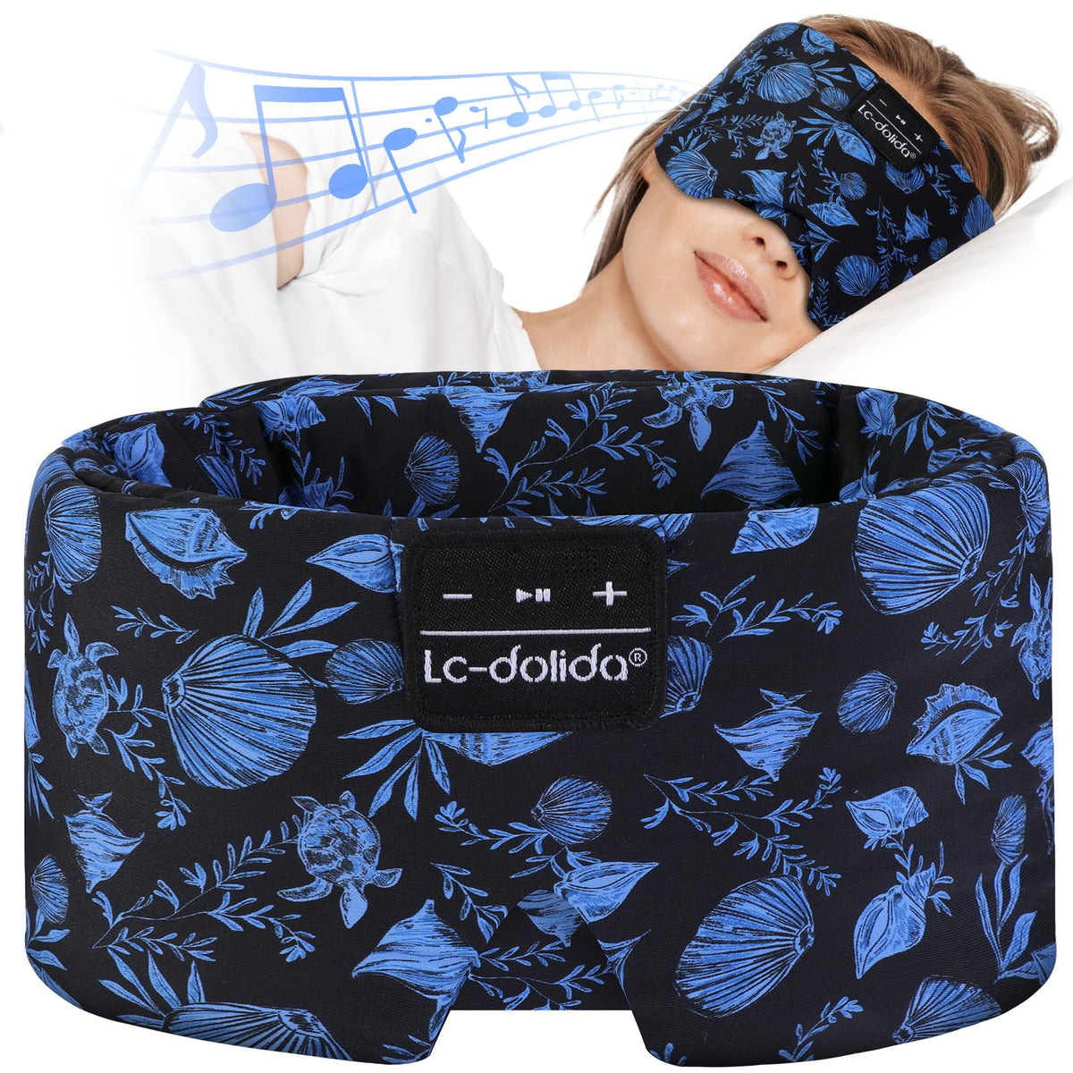 LC-dolida sleep mask with Bluetooth headphones for wireless calls and music.