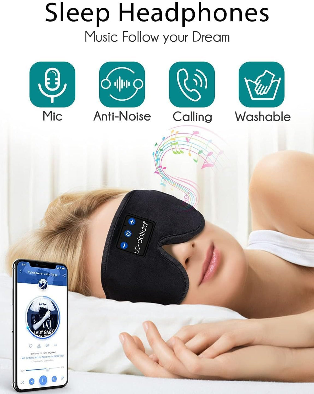 LC-dolida sleep mask delivering Bluetooth 5.4 stereo sound for clear audio
