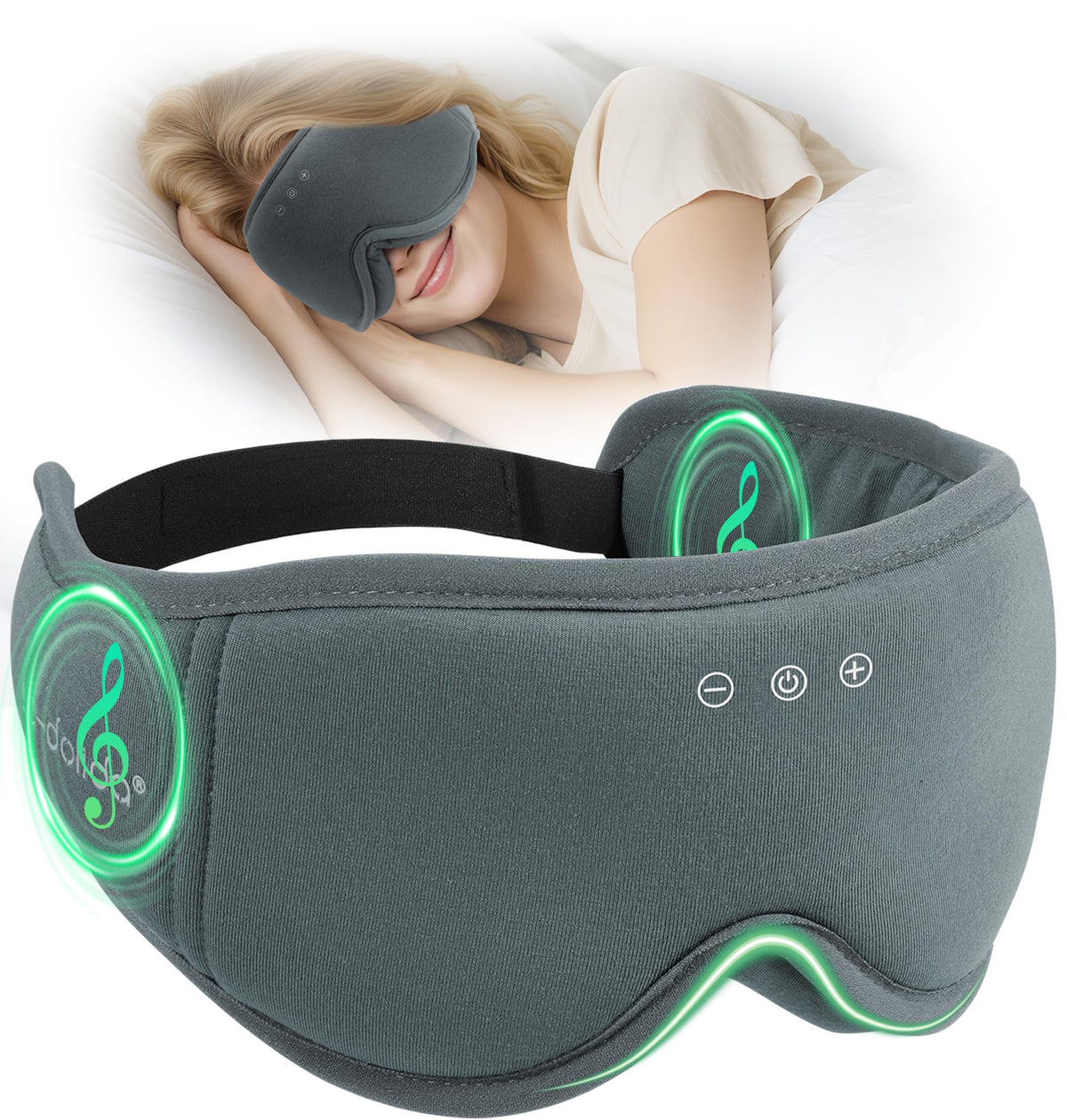 LC-dolida Sleep Mask with Bluetooth headphones showing 5.4 setup for wireless audio