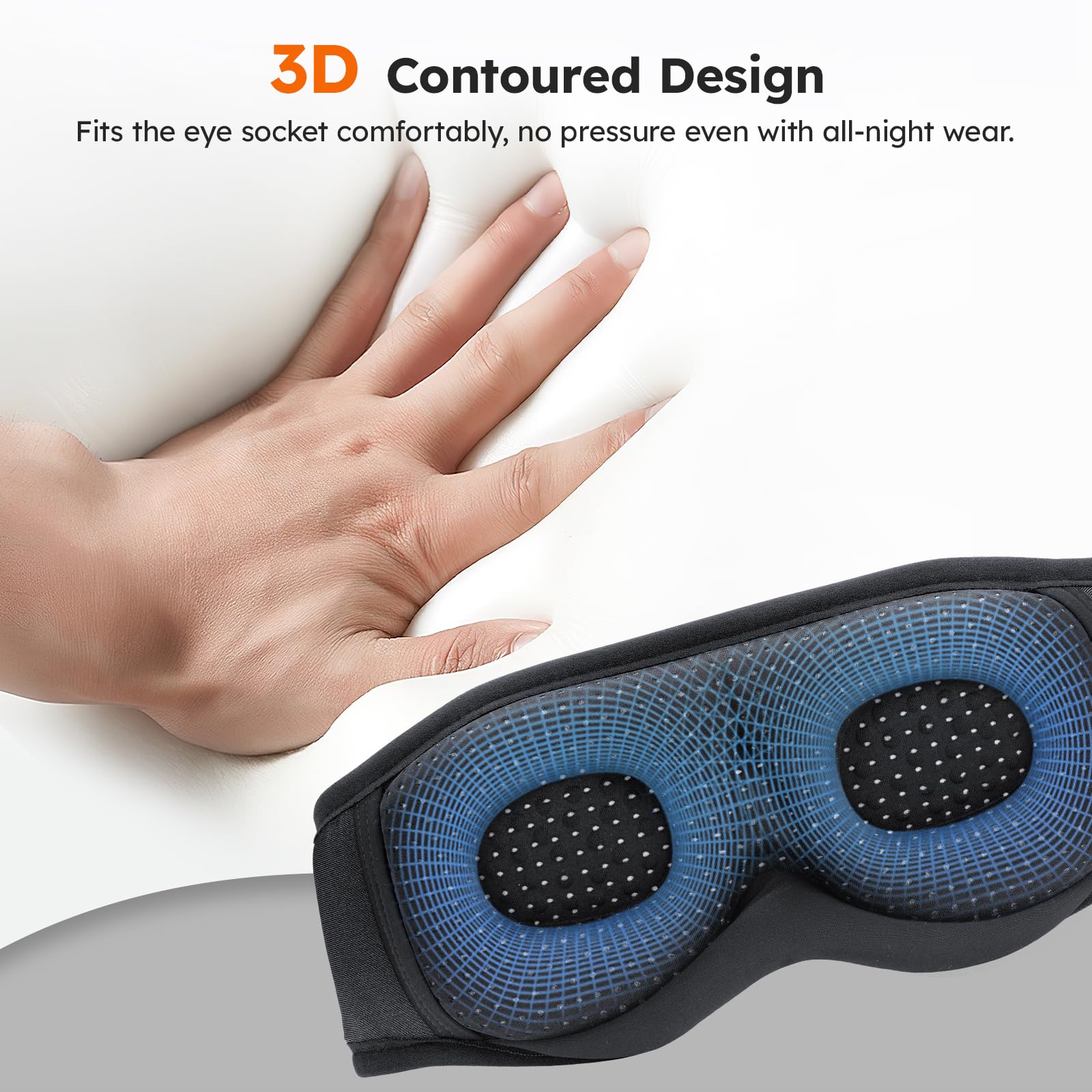 LC-dolida white noise sleep mask nose bridge navy reduces light leakage.