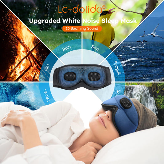 LC-dolida white noise sleep mask side view in navy blocks light from the eyes.