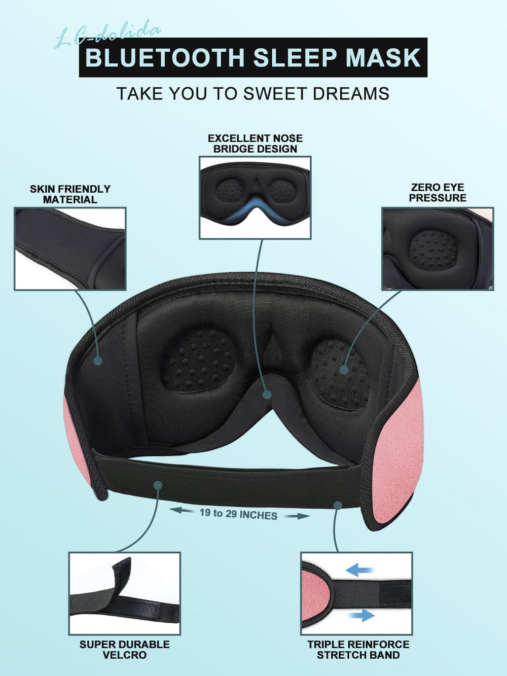LC-dolida wireless sleep headphones ideal for travel and naps