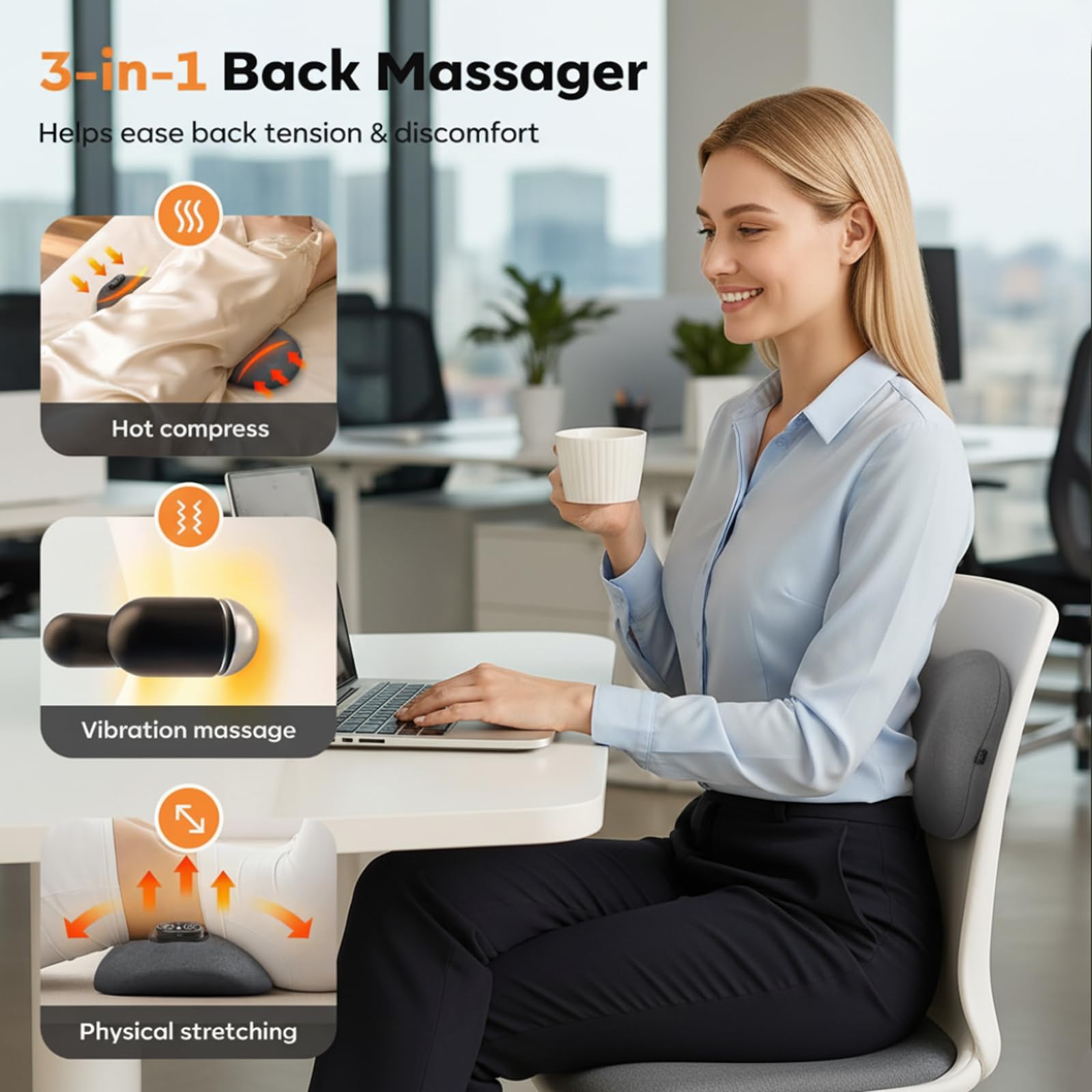 LDGSUPH 3-in-1 Back Massager in vibration mode for deep, gentle relaxation.