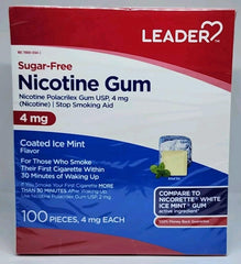 LEADER Nicotine Gum 4 mg mint piece for craving relief on the go.