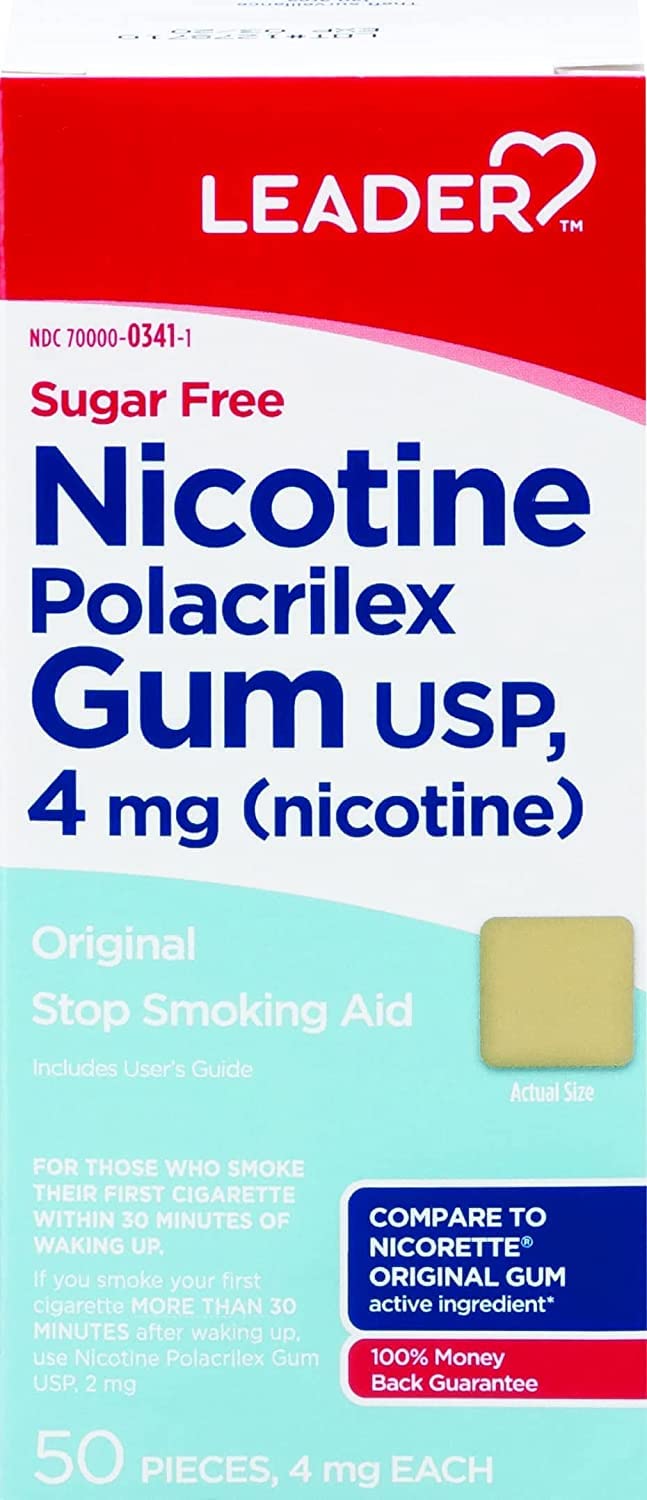 LEADER 4mg uncoated gum piece for immediate craving relief.