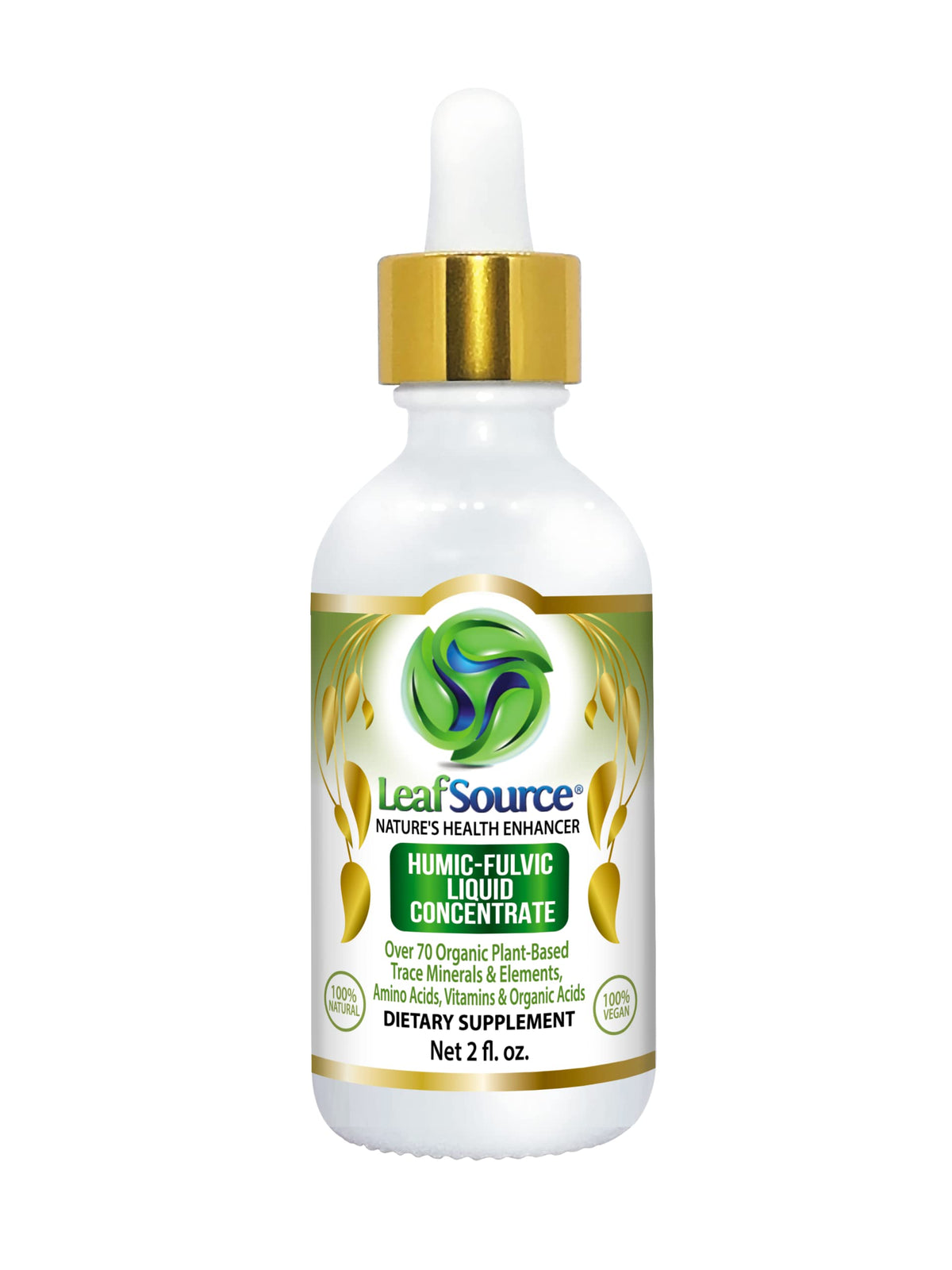 LeafSource Humic Fulvic Liquid bottle with label for energy and gut health